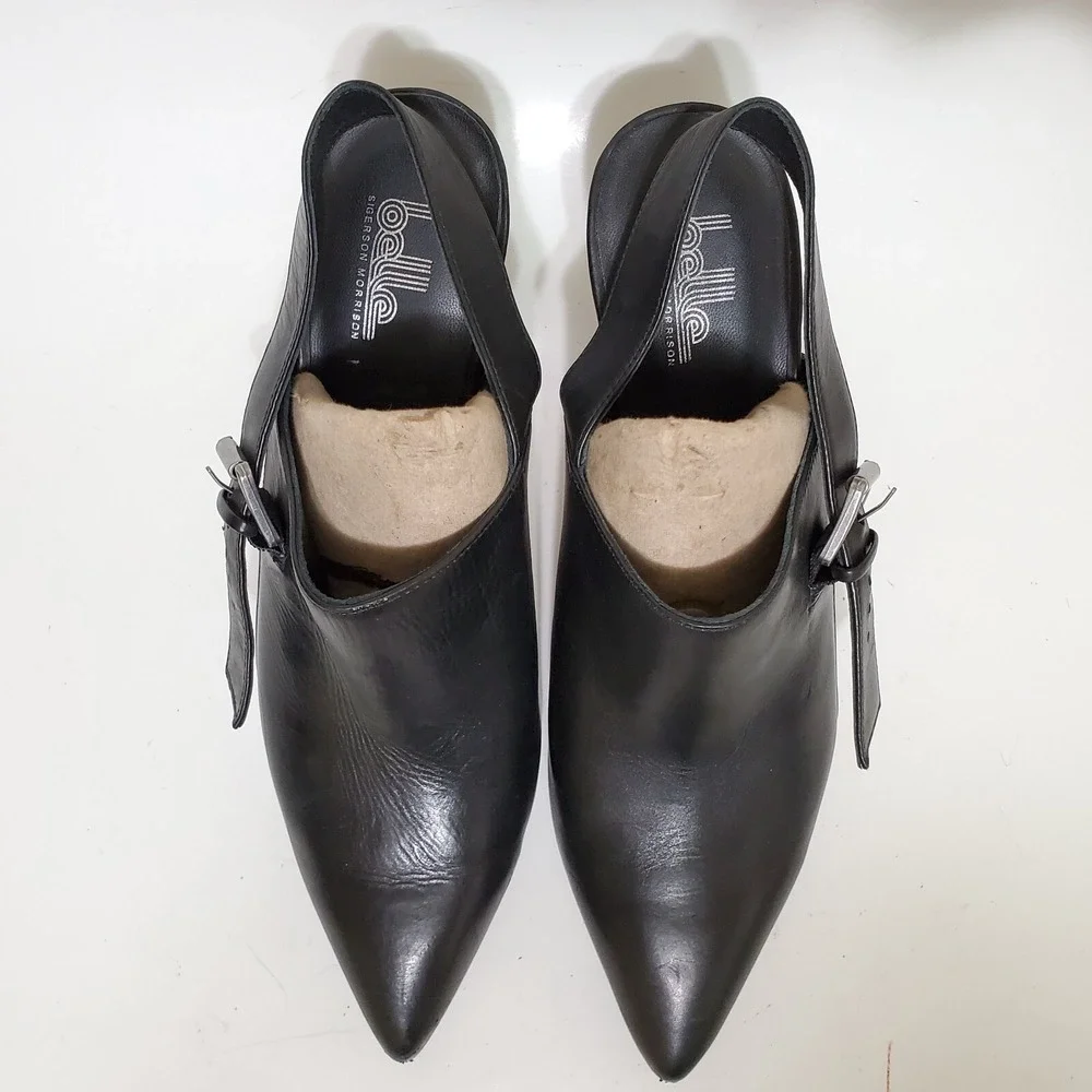 Belle Sigerson Morrison Womens 9.5 Black Leather Shootie Shoes Mule Witchy Heel